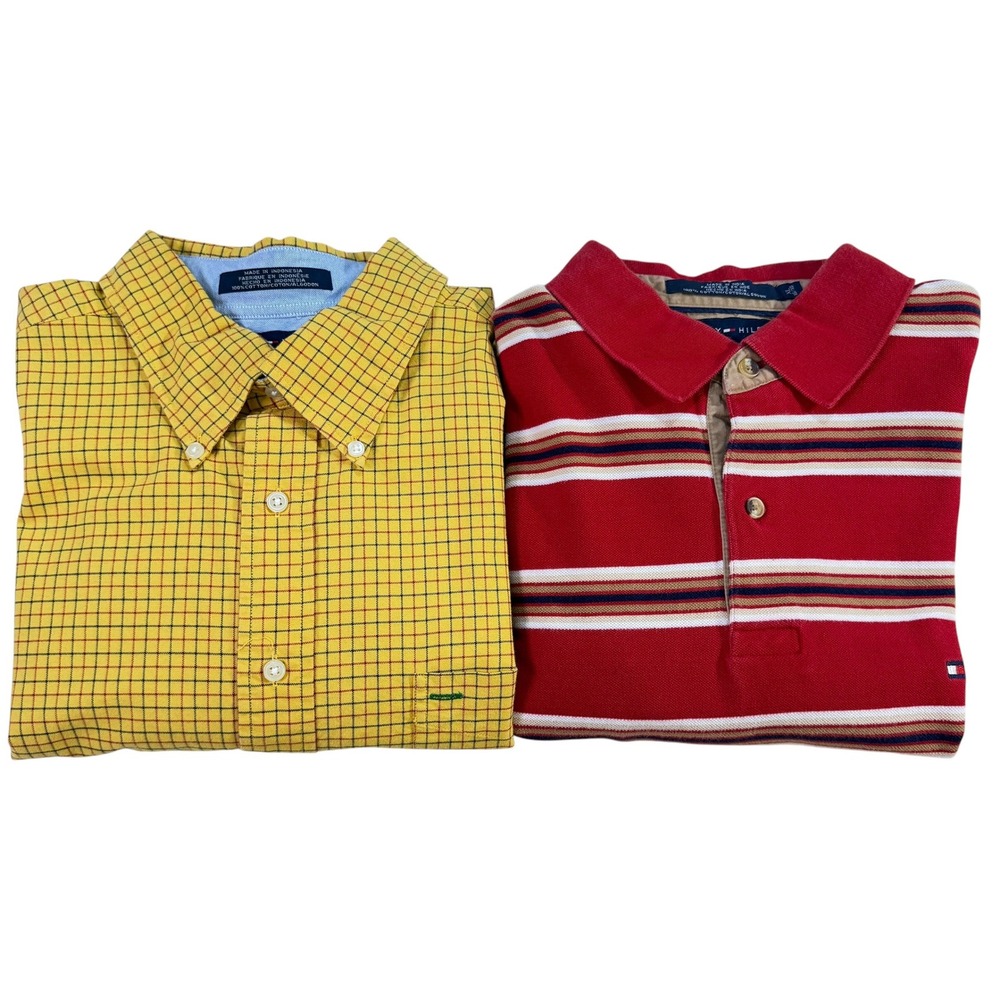 Tommy Hilfiger Mens XL Vintage Shirts Lot Of 2 Stripe Tattersall Plaid Y2K